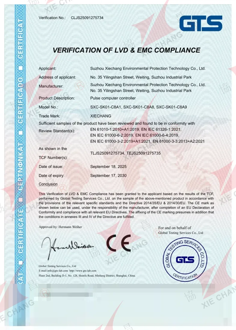 Certificado CE (LVD + EMC) — controladores de pulsos serie SXC-SK01-C8A