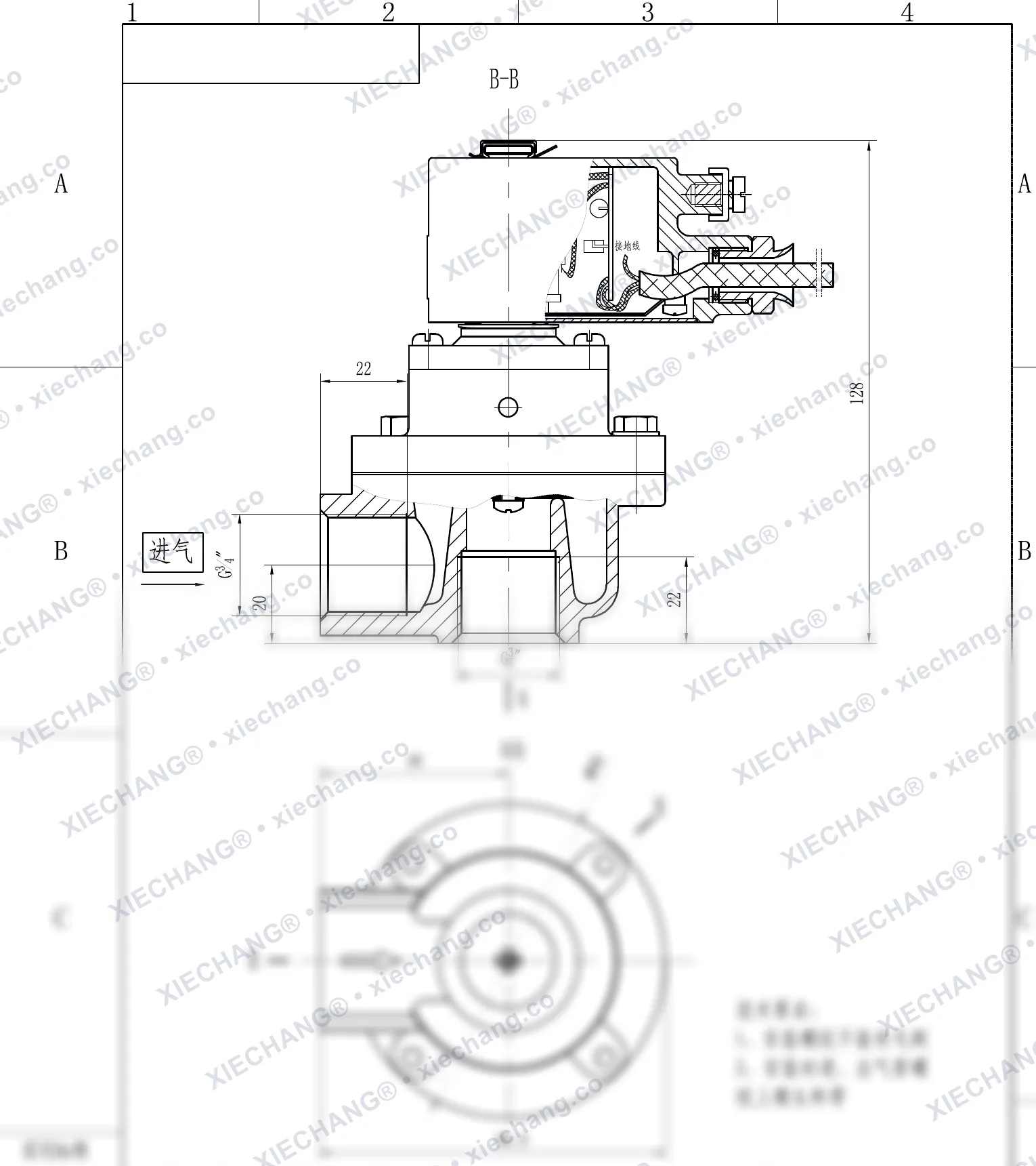 DCF-F-Z-20 · 3/4" · válvula de pulso en ángulo recto antideflagrante — Plano de instalación