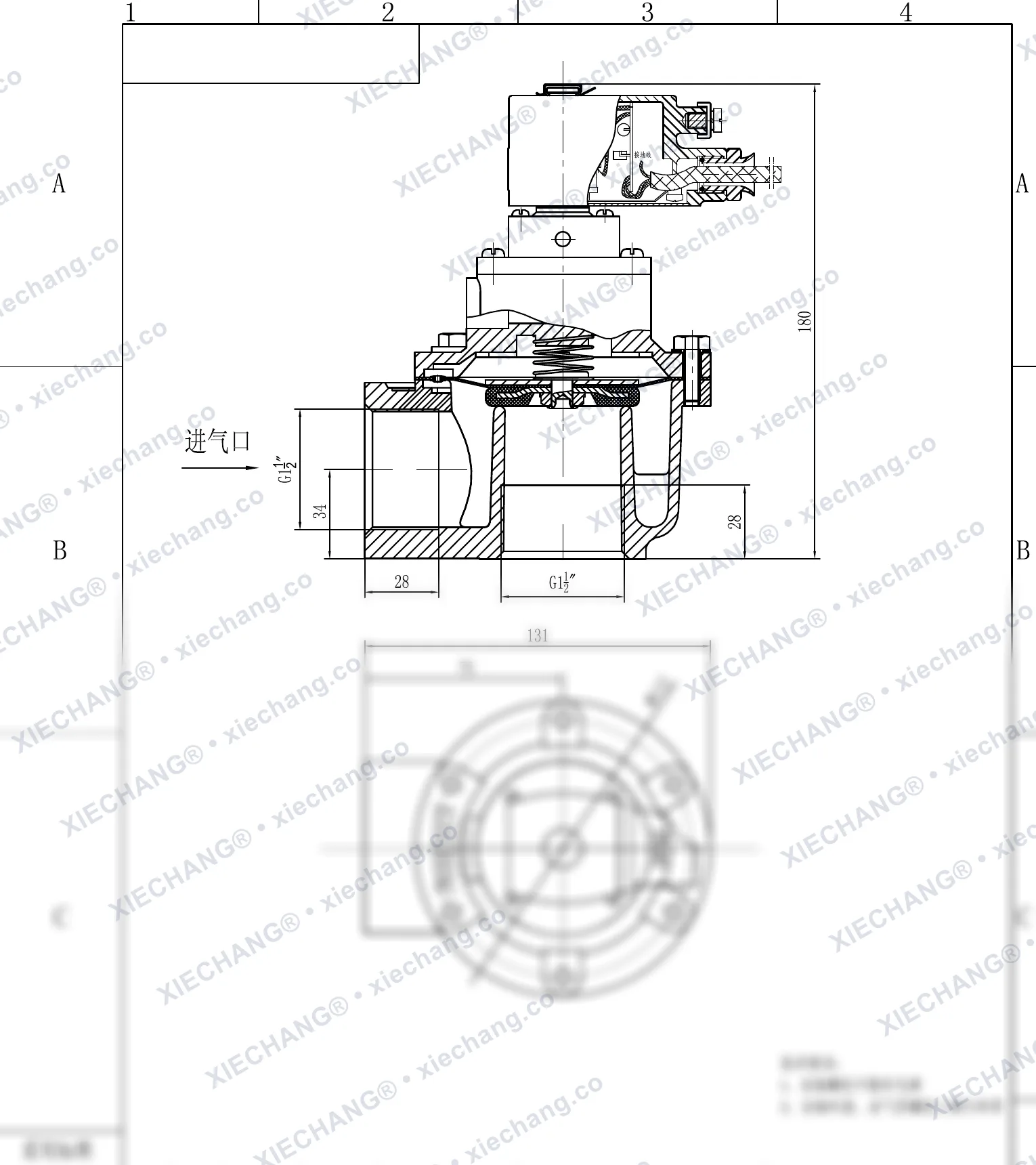 DCF-F-Z-40S · 1½" (DN40) · válvula de pulso en ángulo recto antideflagrante — Plano de instalación