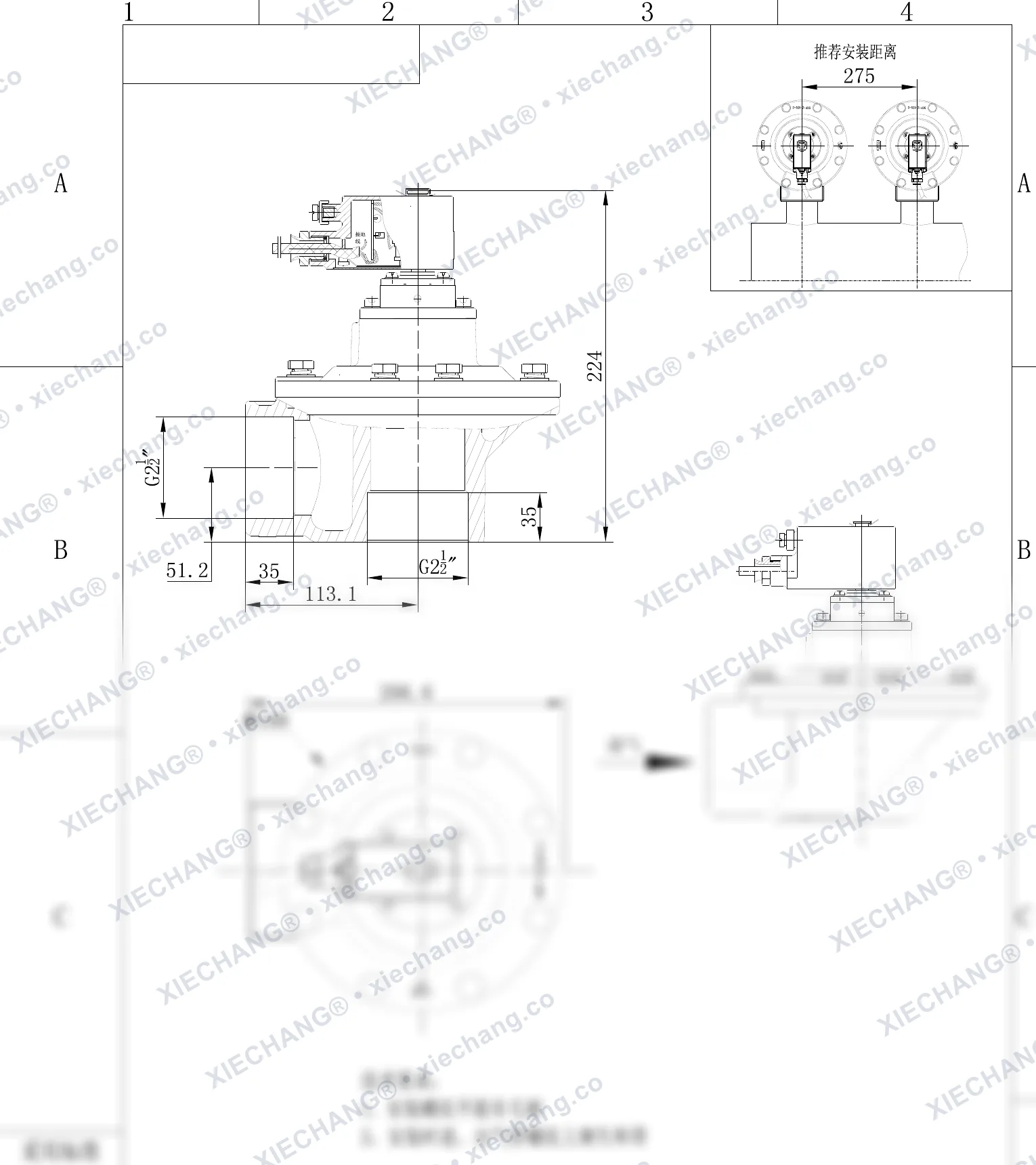 DCF-F-Z-62S-C · 2½" · válvula de pulso en ángulo recto antideflagrante — Plano de instalación