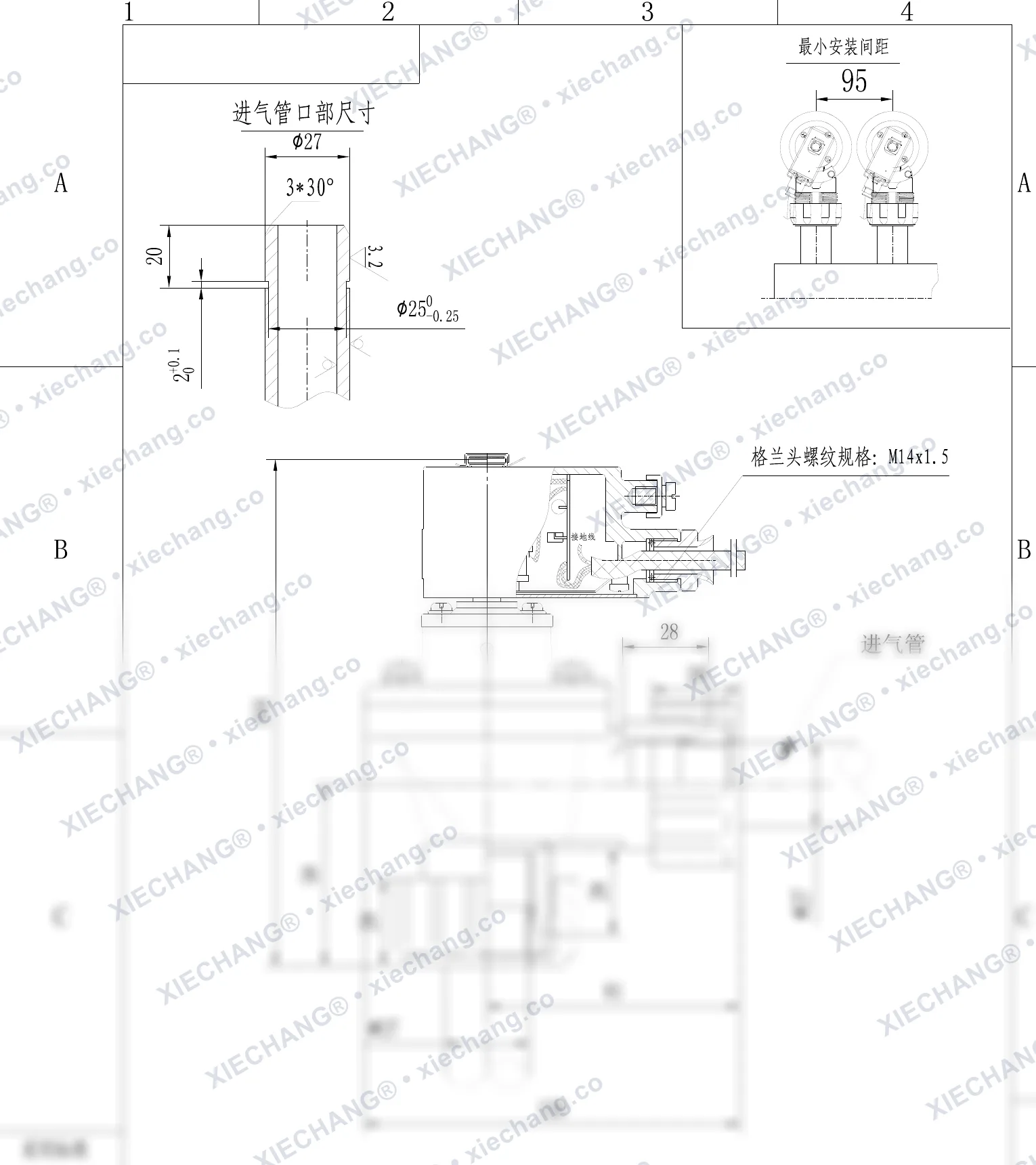 DCF-F-ZM-20-C · 3/4" · válvula de pulso con rosca macho antideflagrante — Plano de instalación