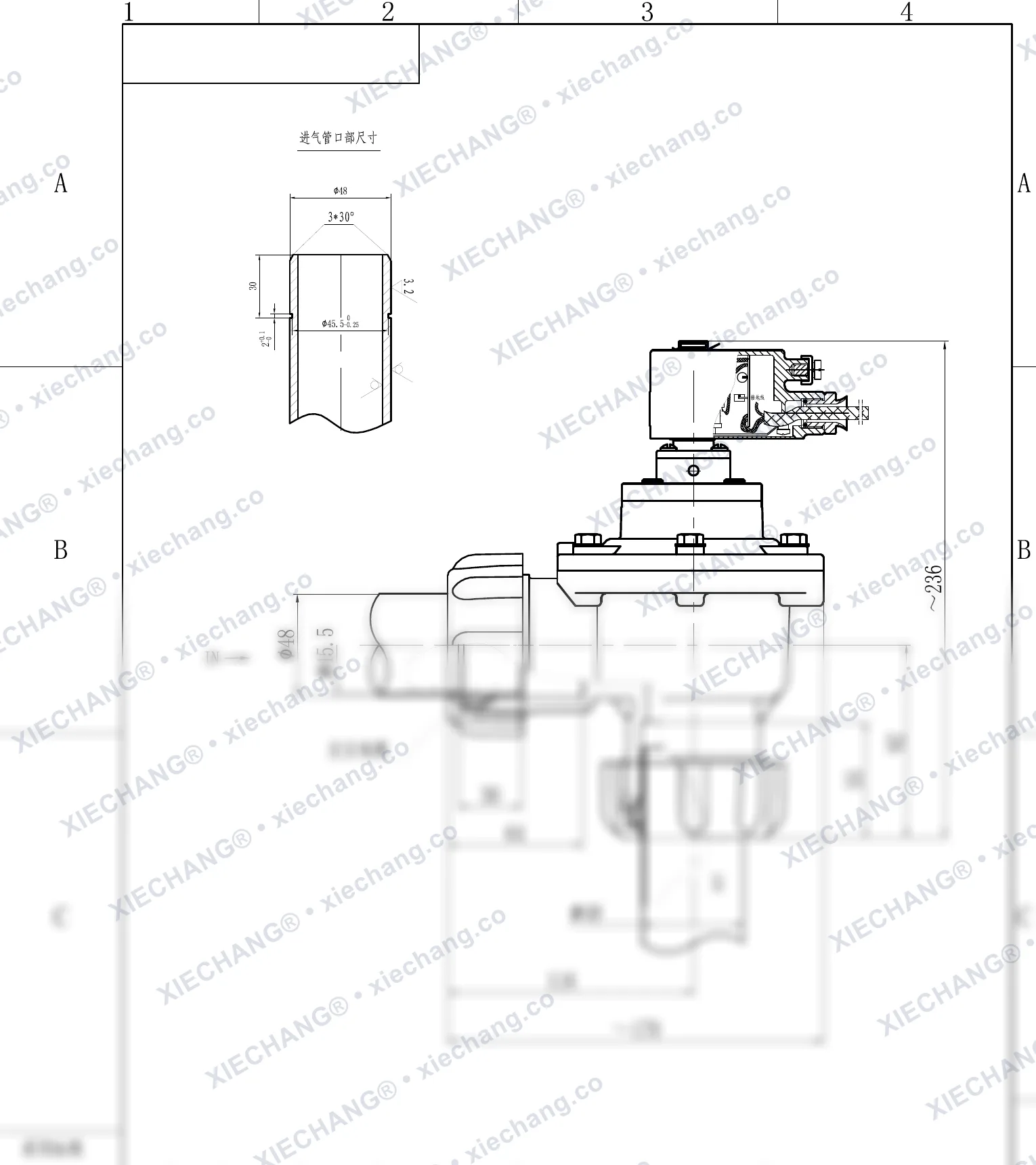 DCF-F-ZM-40S · 1½" · válvula de pulso en ángulo recto con rosca macho antideflagrante — Plano de instalación