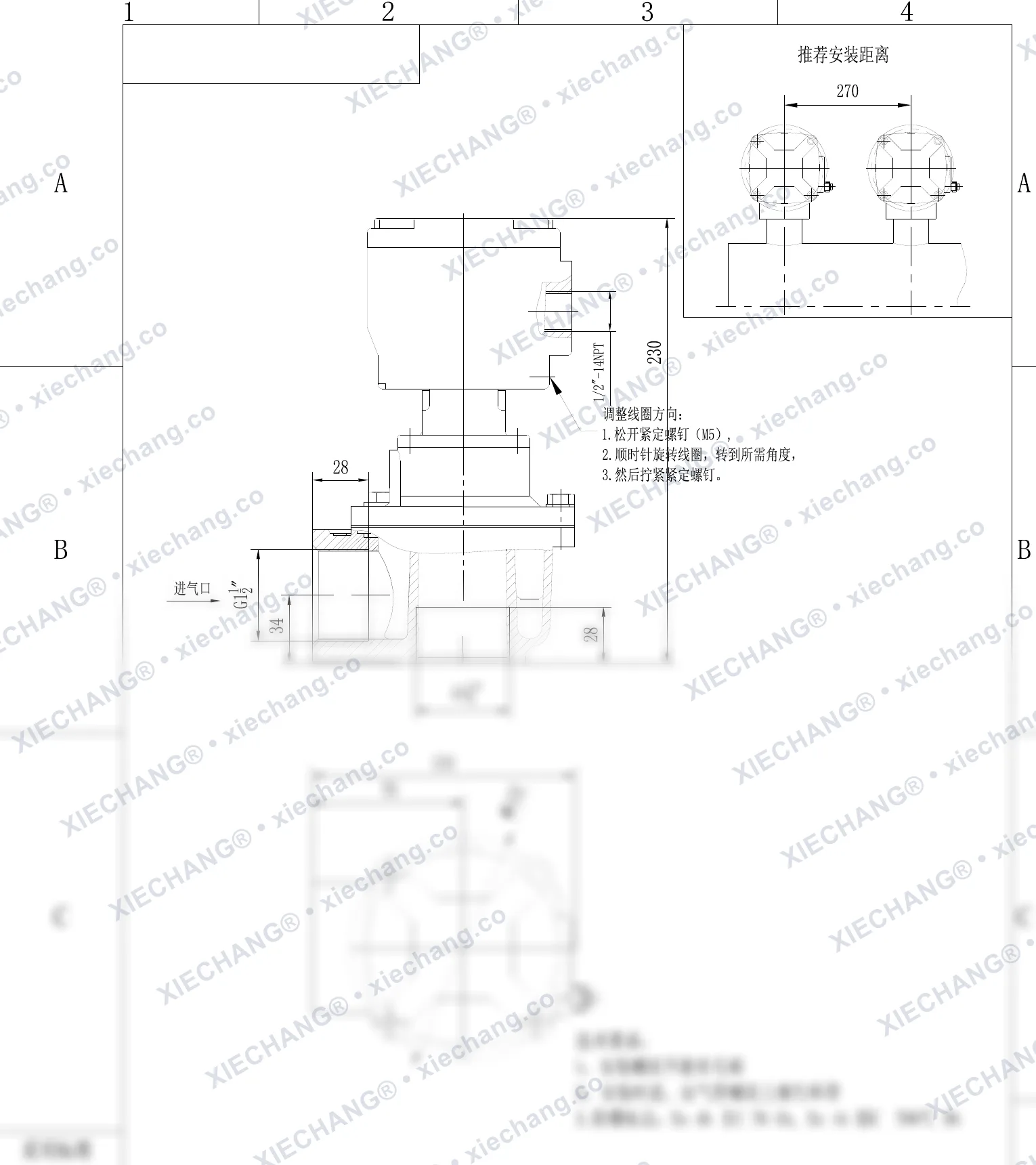DCF-F2-Z-40S · 1½" · válvula de pulso en ángulo recto antideflagrante — Plano de instalación