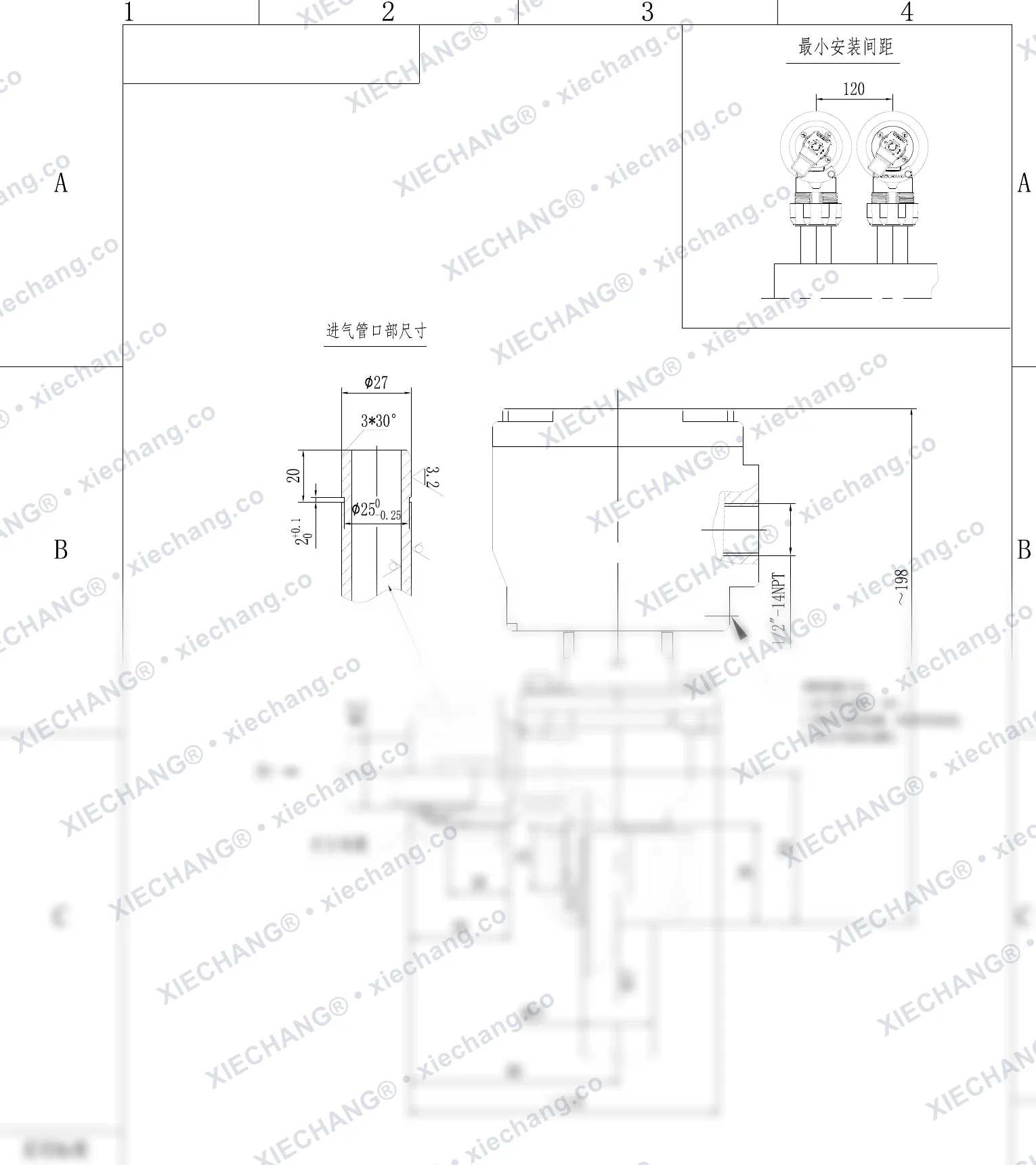 DCF-F2-ZM-20 · ¾" · válvula de pulso en ángulo recto antideflagrante con rosca macho / acoplamiento — Plano de instalación