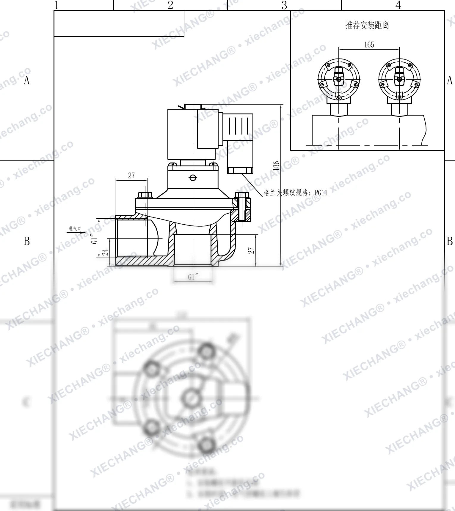 DCF-Z-25 · 1" · válvula de pulso en ángulo recto — Plano de instalación