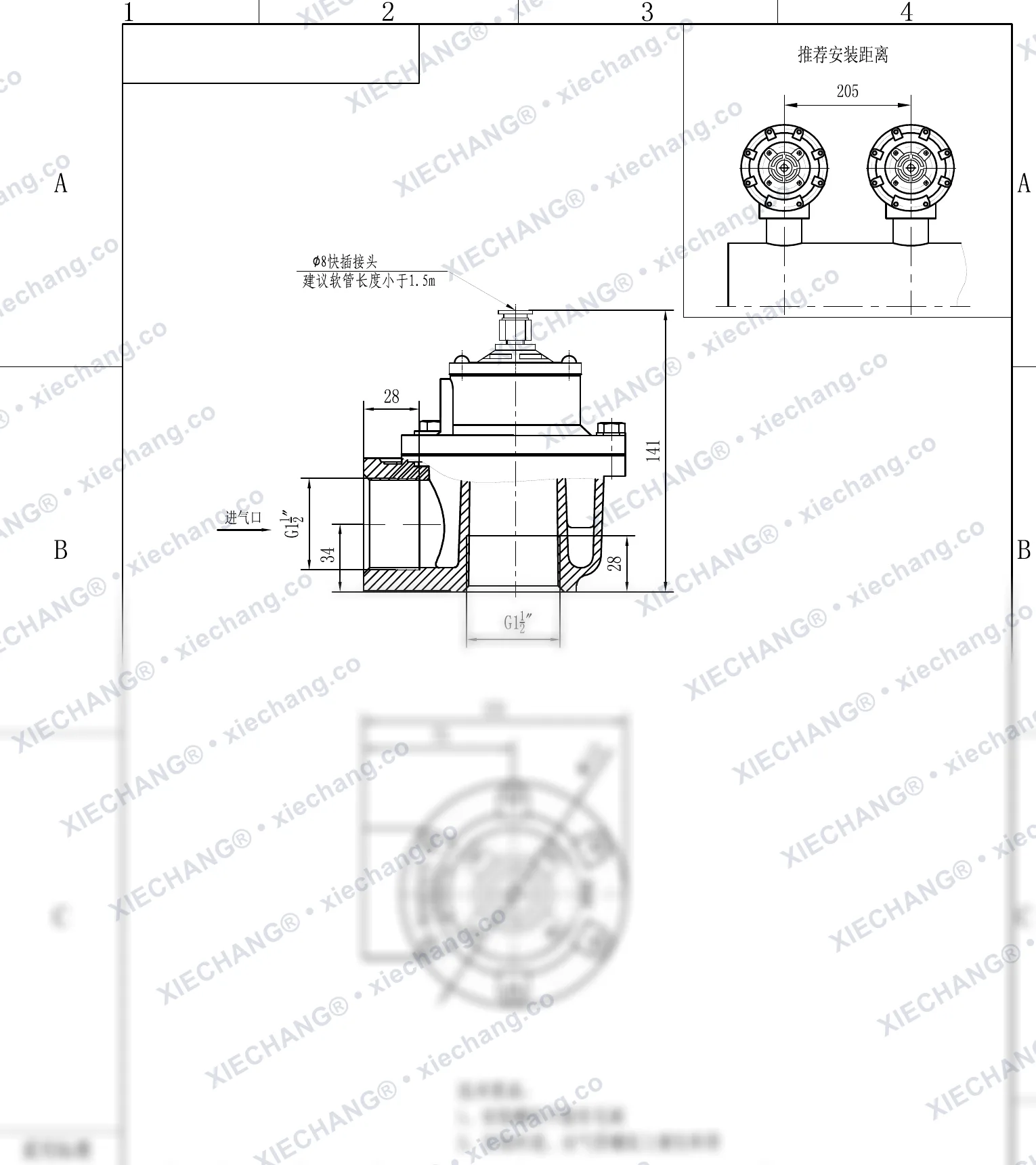 DCF-Z-40S-DXK · 1½" · válvula de pulso en ángulo recto (pilotada DXK) — Plano de instalación