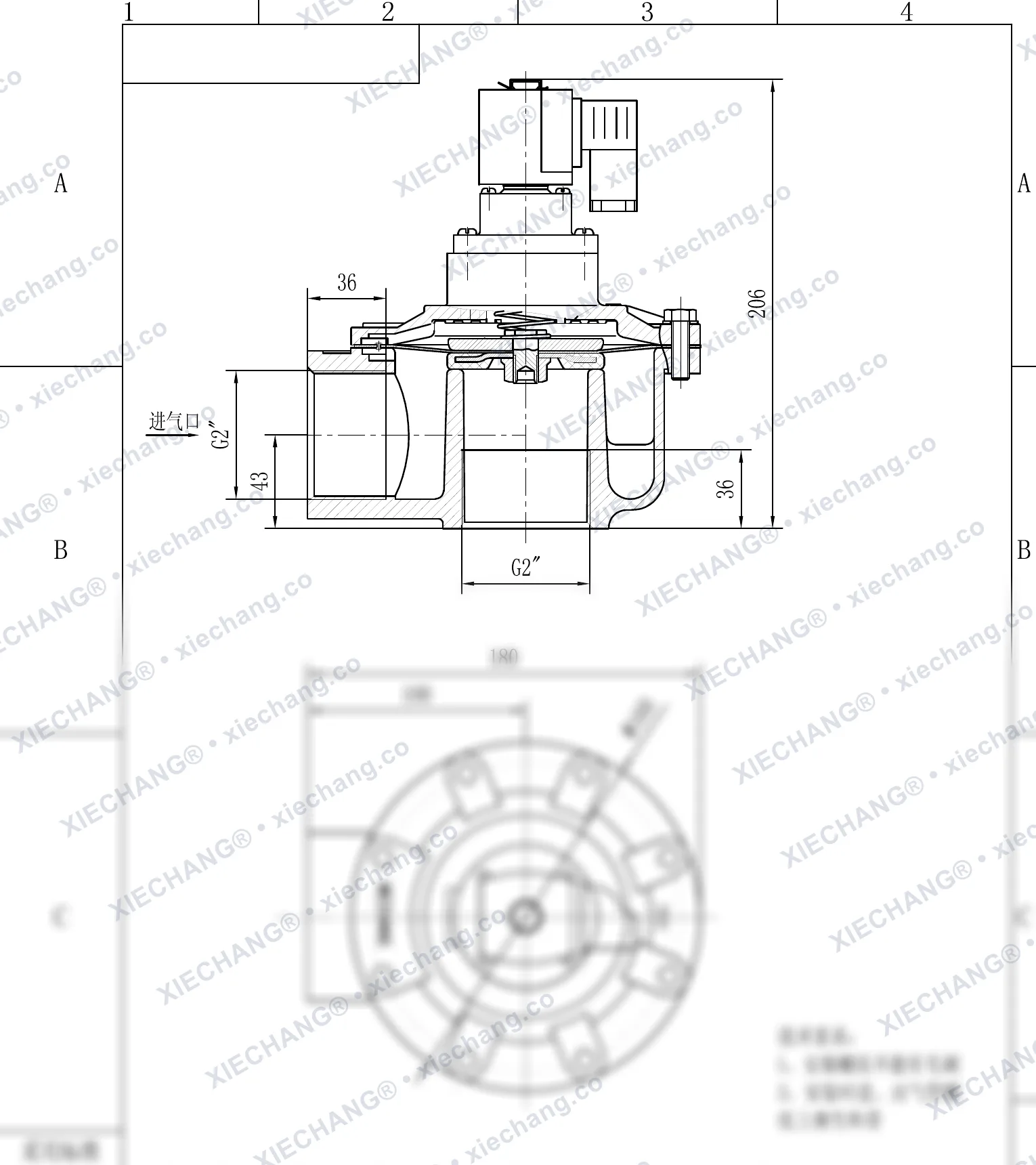 DCF-Z-50S · 2" (DN50) · válvula de pulso en ángulo recto — Plano de instalación
