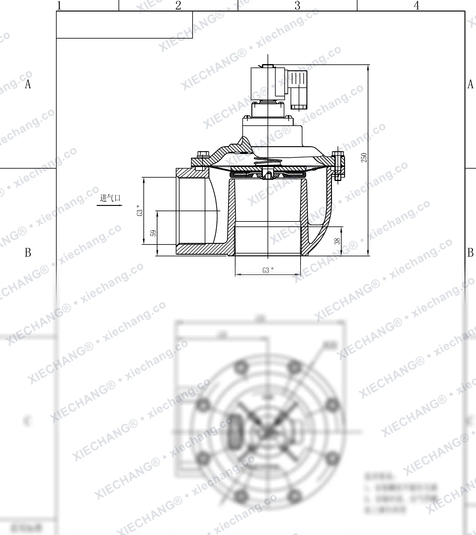 DCF-Z-76S · 3" (DN76) · válvula de pulso en ángulo recto — Plano de instalación