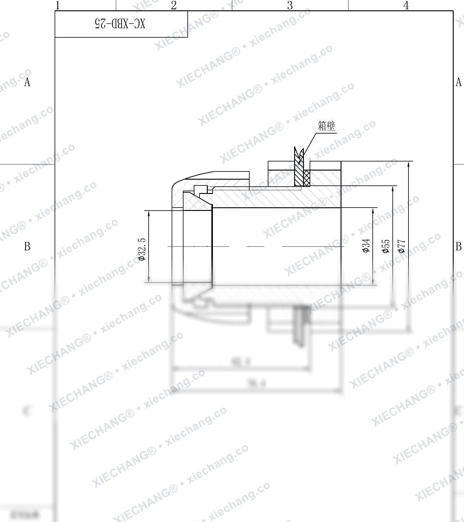 XC-XBD-25 · DN25 · conector pasamuro de una rosca — Plano de instalación