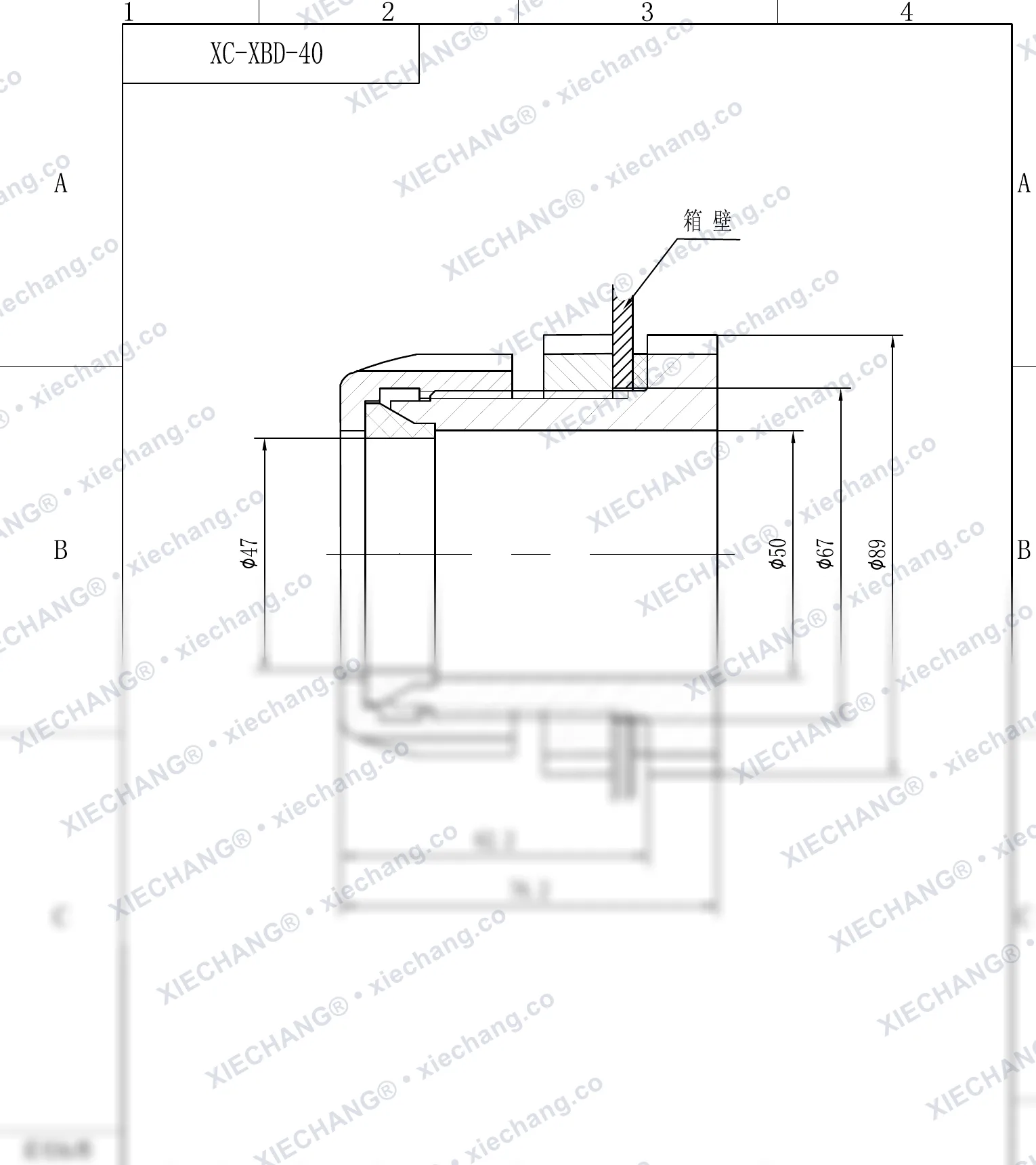 XC-XBD-40 · DN40 · conector pasamuro de una rosca — Plano de instalación