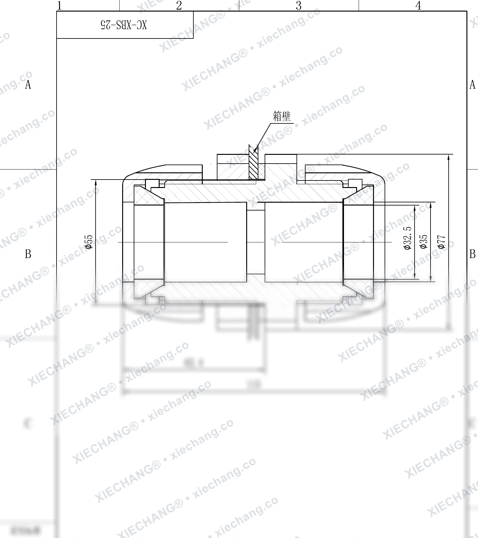 XC-XBS-25 · DN25 · conector pasamuro de doble rosca — Plano de instalación